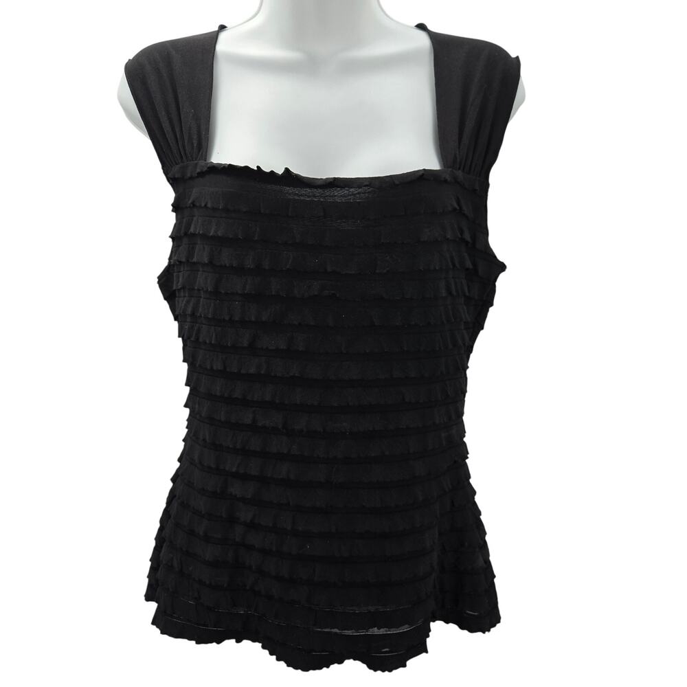 Max Studio Women Vtg Y2K Fairy Grunge Goth Sheer Tiered Ruffle Square Neck Top M